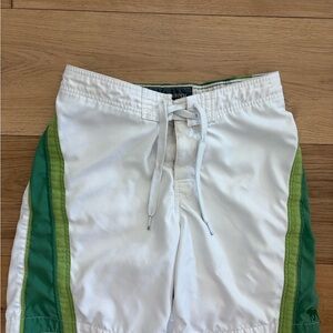 Quiksilver White Swim Board Shorts with Green stripes